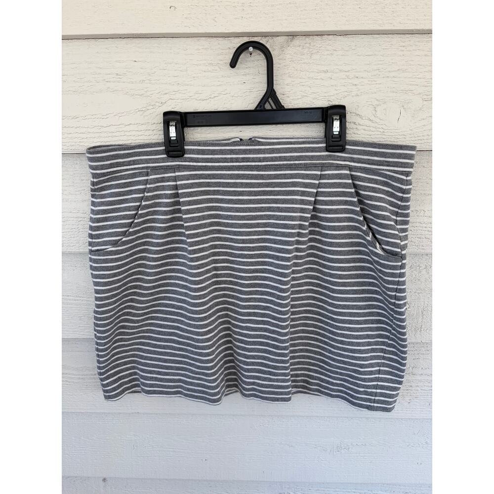Gap Gray White Striped Cotton Mini Skirt Pockets Casual Skirt Size L - Picture 2 of 9
